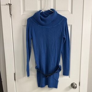 Belted Vintage Blue Cowl Neck Sweater